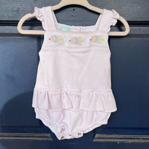 Pink Smocked Fish Ruffle Baby Romper